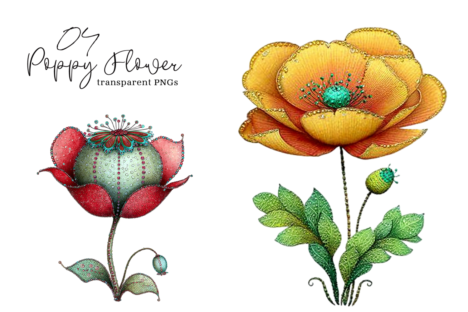 Watercolor Spring Poppy Flower Clipart product image 1