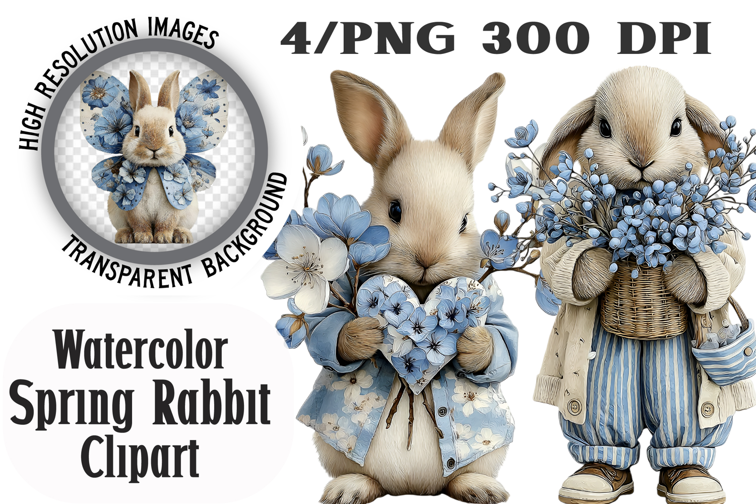 Watercolor Spring Rabbit Clipart product image 1