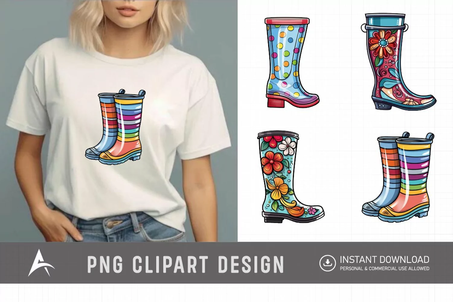 Watercolor Spring Rain Boots Clipart product image 1