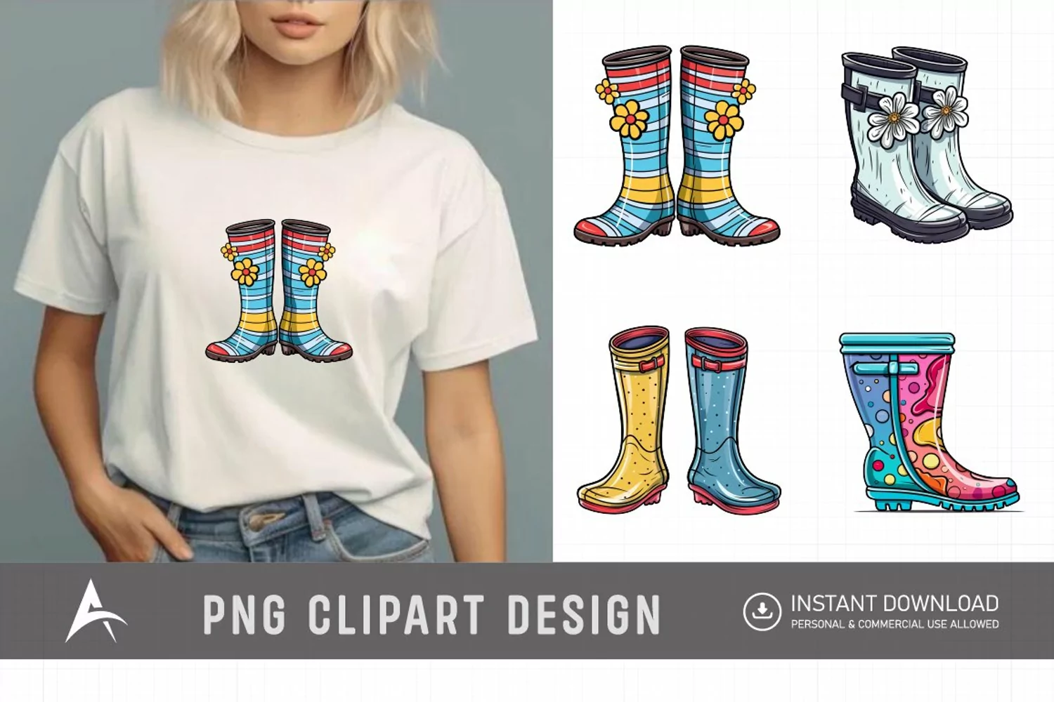 Watercolor Spring Rain Boots Clipart product image 1