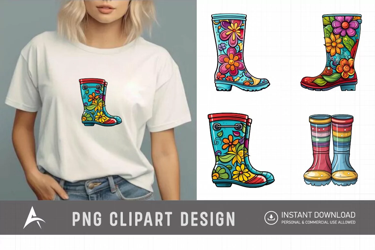 Watercolor Spring Rain Boots Clipart product image 1