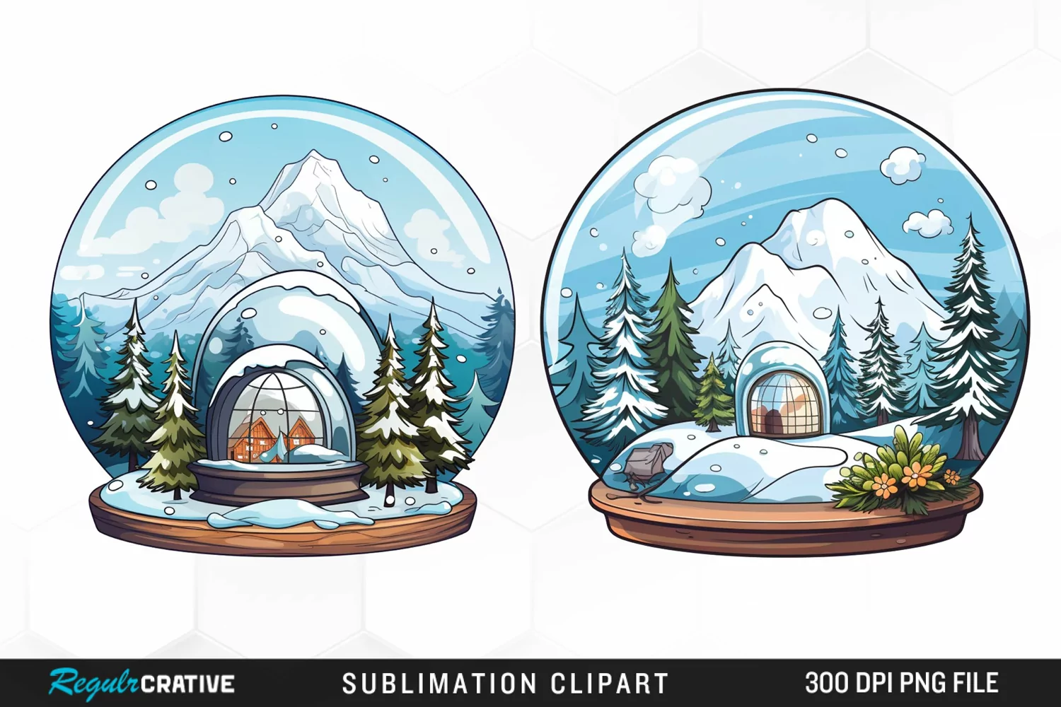 Watercolor Spring Snow Globe and Domes Fun Clipart product image 1