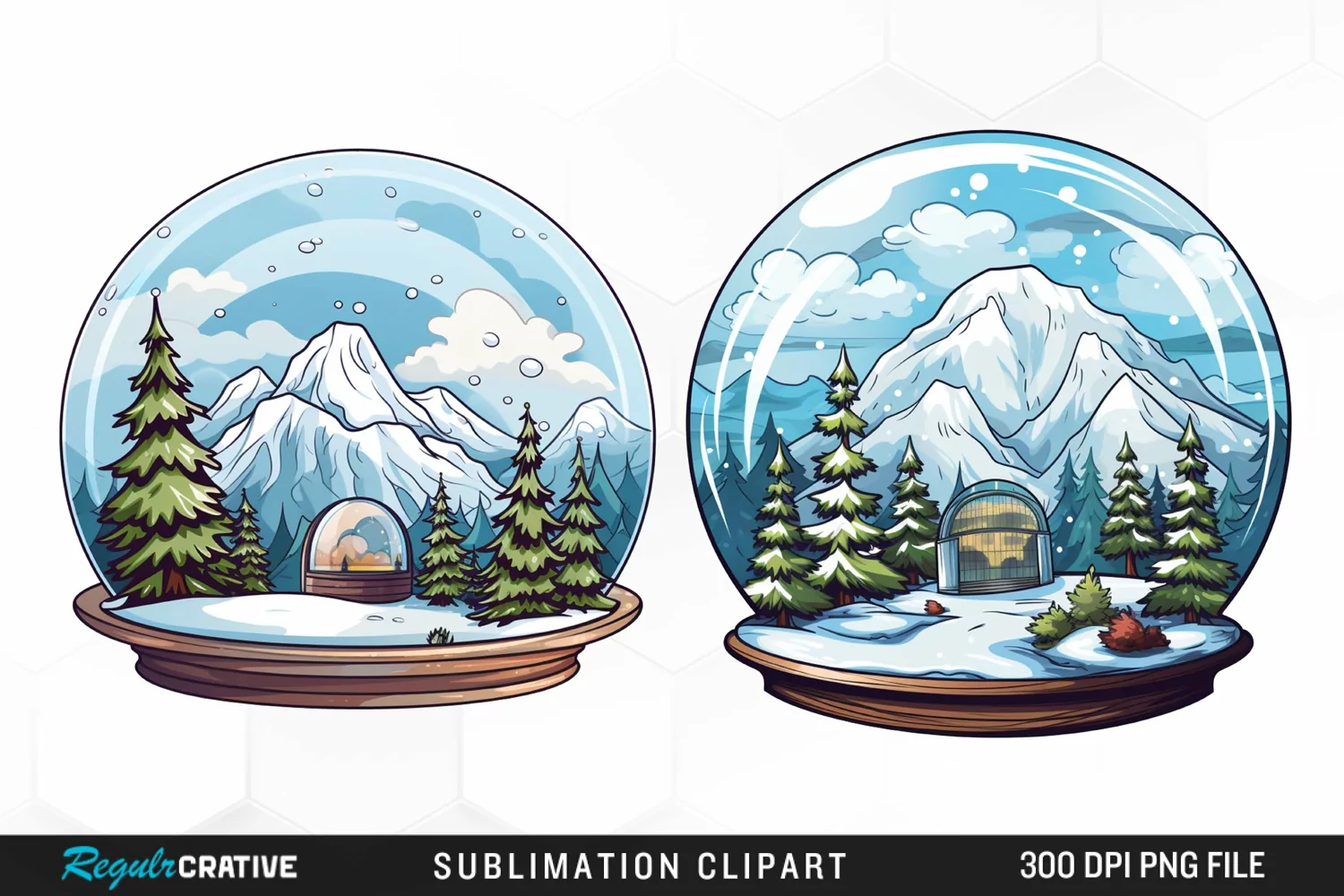 Watercolor Spring Snow Globe and Domes Fun Clipart product image 1