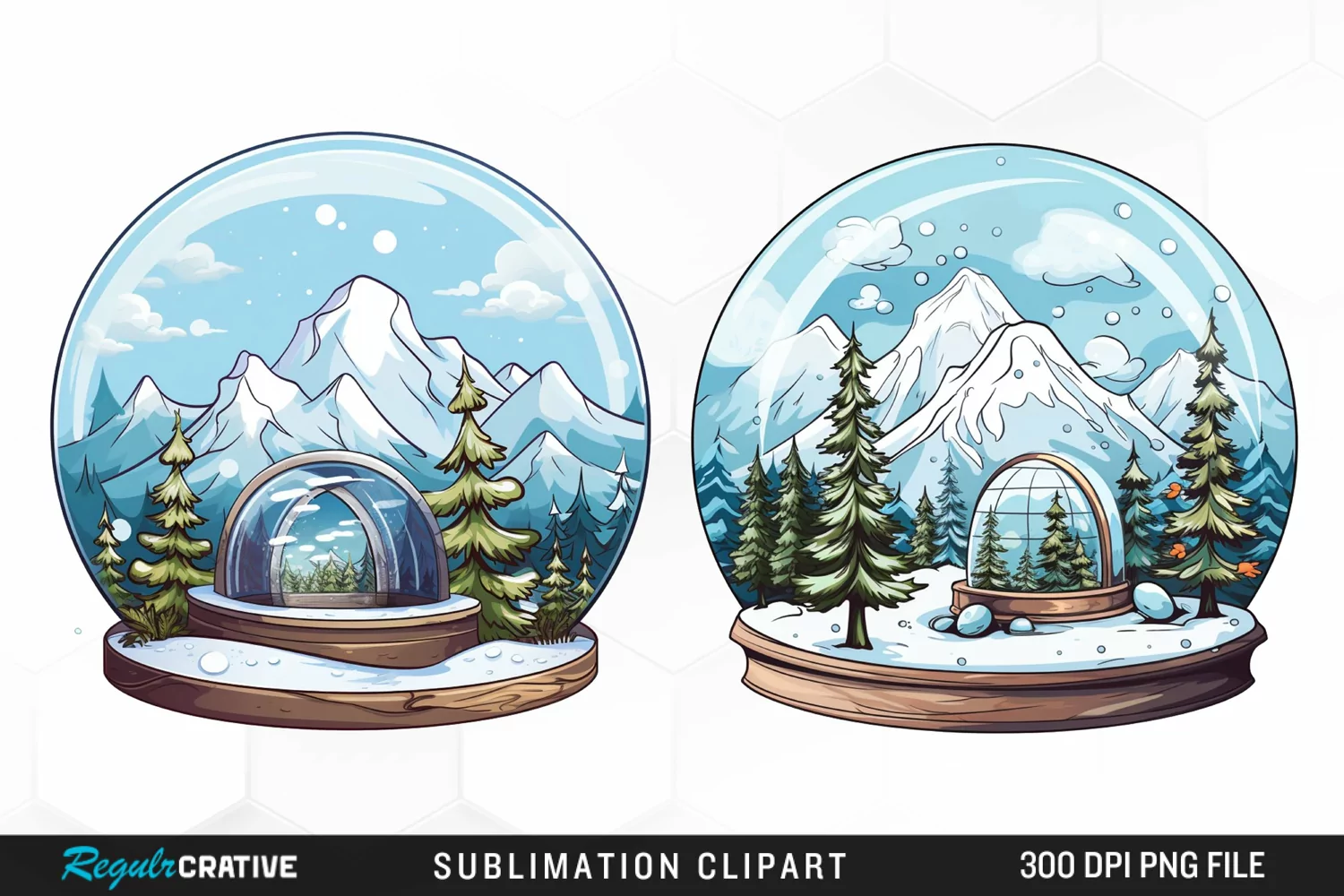 Watercolor Spring Snow Globe and Domes Fun Clipart product image 1