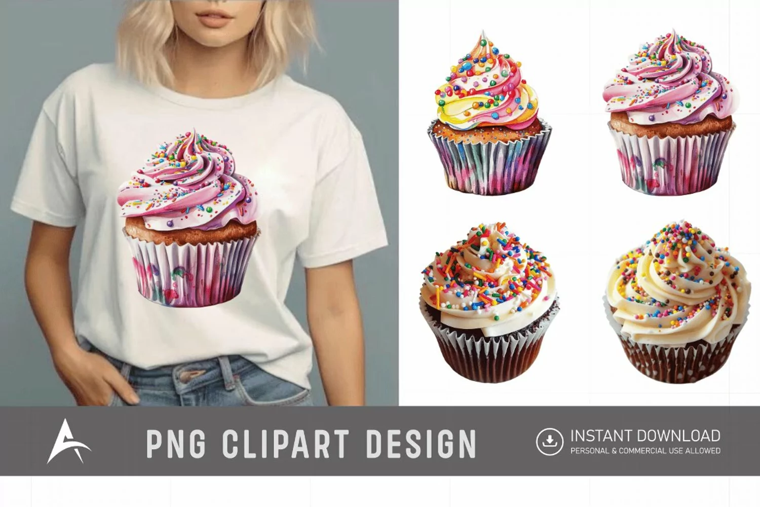 Watercolor Sprinkle Cupcake Clipart product image 1
