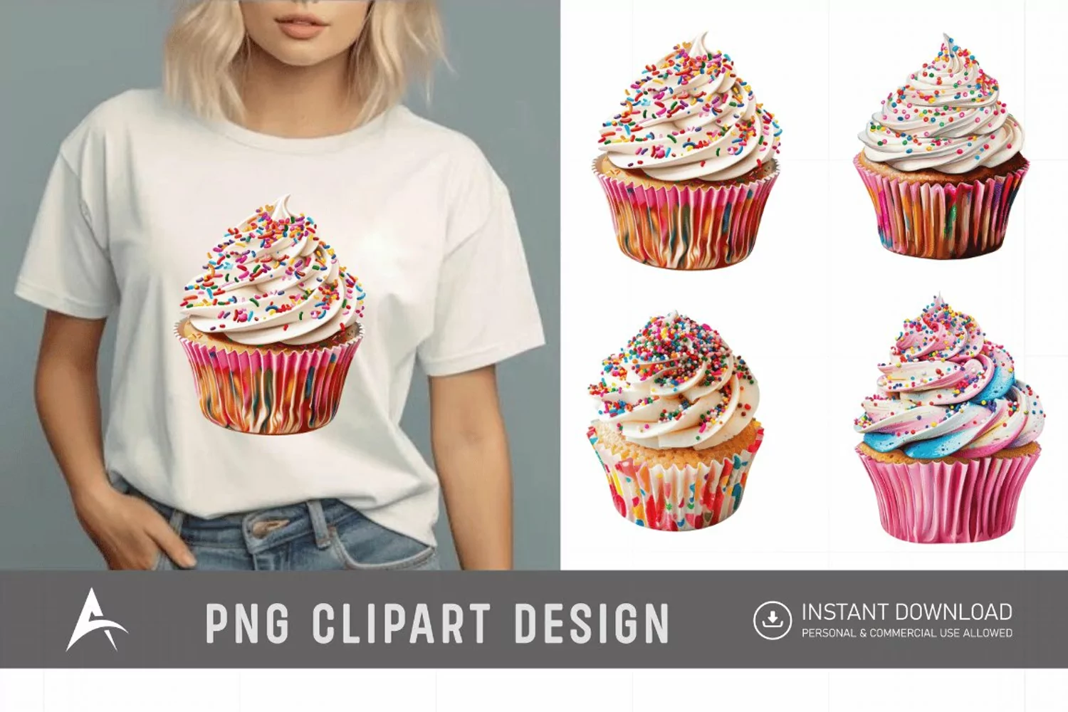 Watercolor Sprinkle Cupcake Clipart product image 1