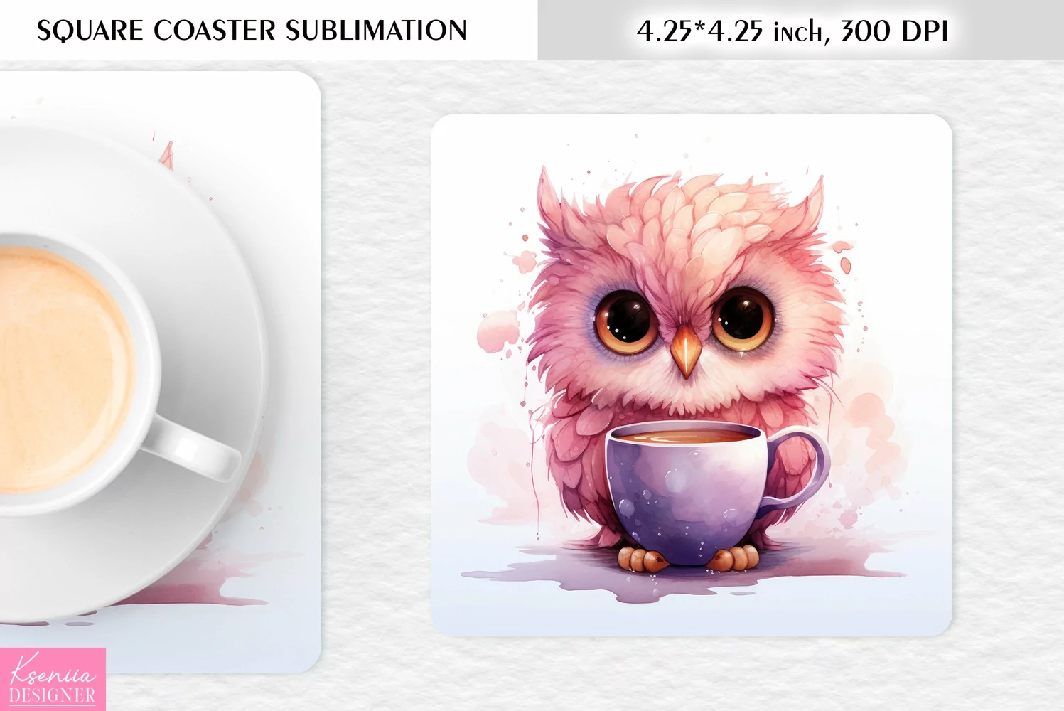 Cute Watercolor Owl| Square Coaster Sublimation product image 1