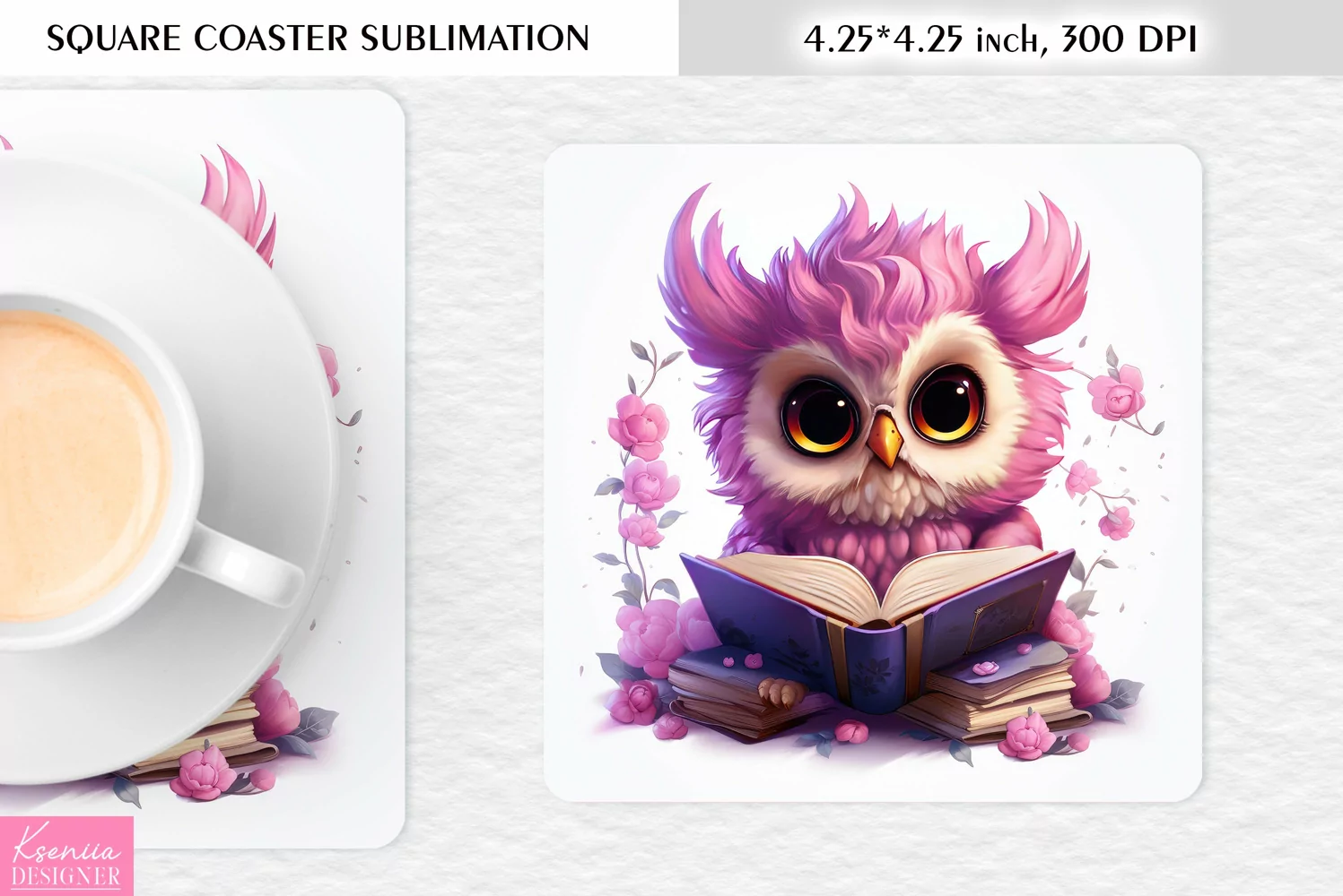Cute Watercolor Owl| Square Coaster Sublimation product image 1