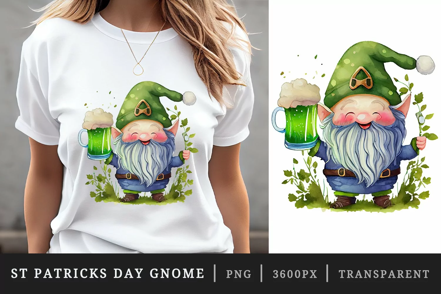 St Patricks Day Gnome & Beer t-shirt sublimation design png product image 1
