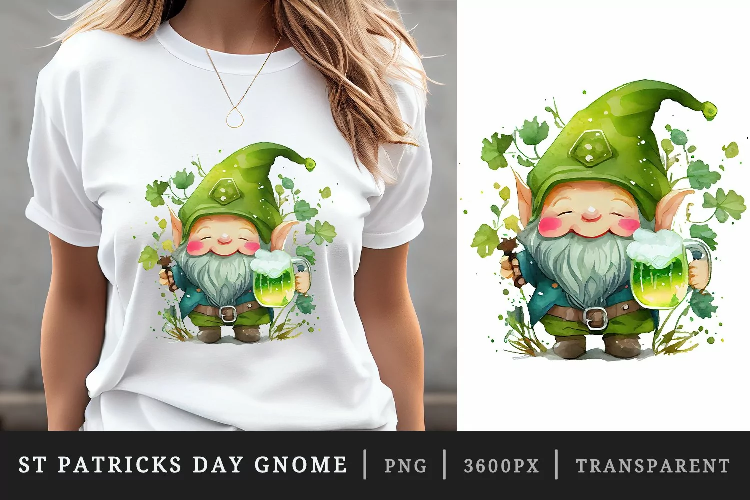 St Patricks Day Gnome & Beer t-shirt sublimation design png product image 1