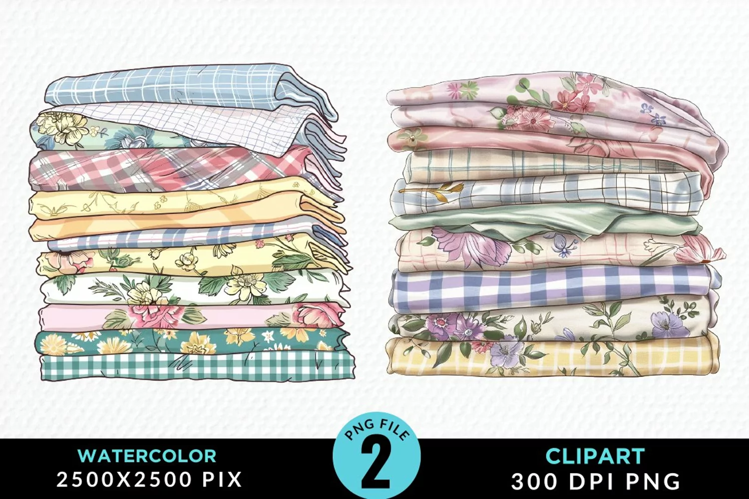 Watercolor Stack Of Fabrics Illustration Clipart product image 1