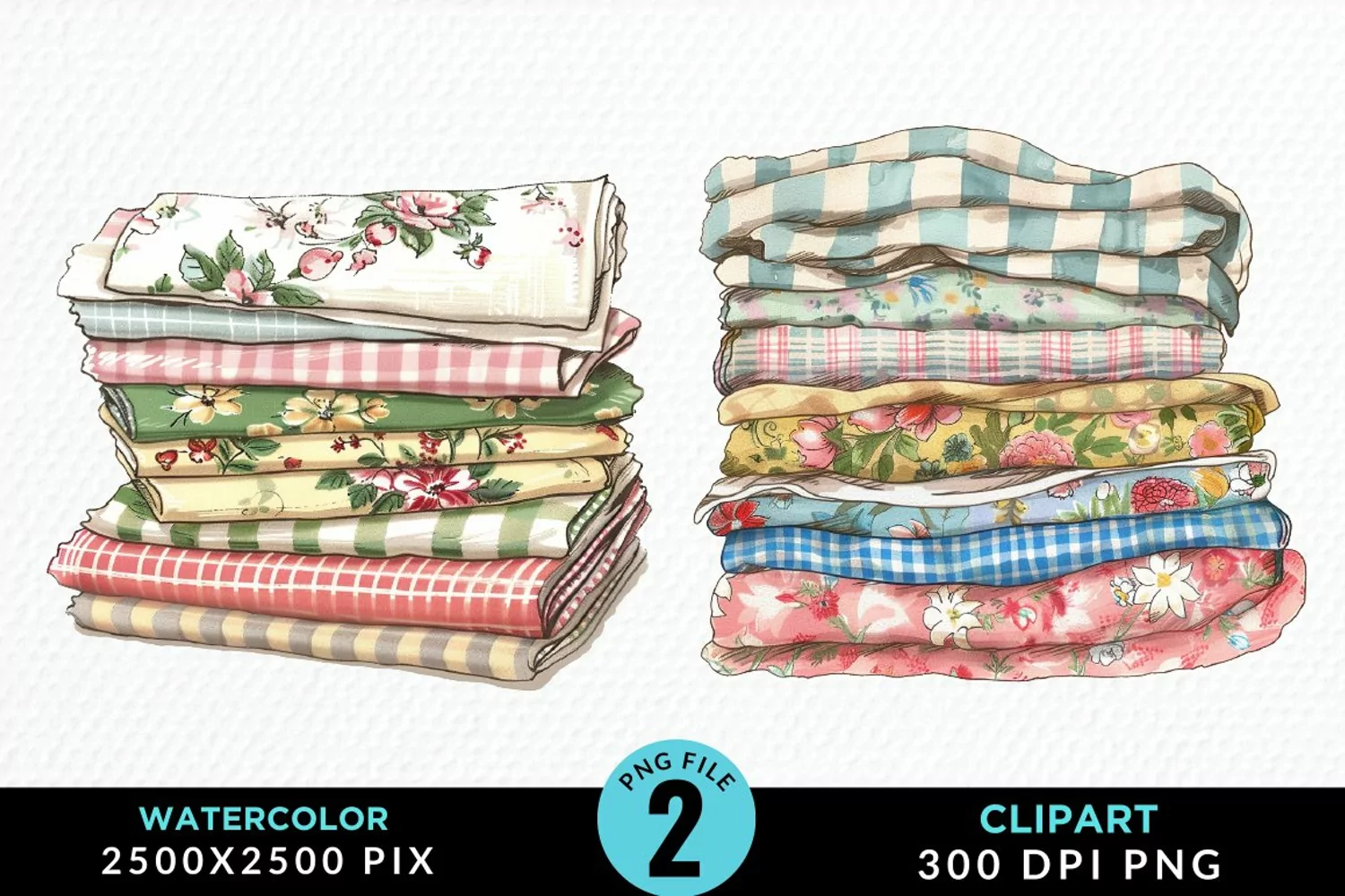 Watercolor Stack Of Fabrics Exquisite Clipart product image 1