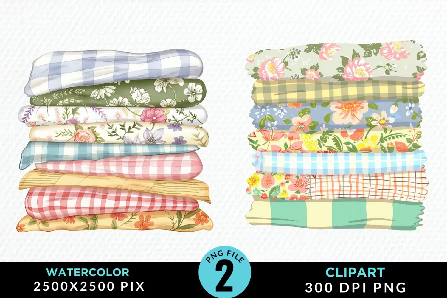 Watercolor Stack Of Fabrics Illustration Clipart product image 1