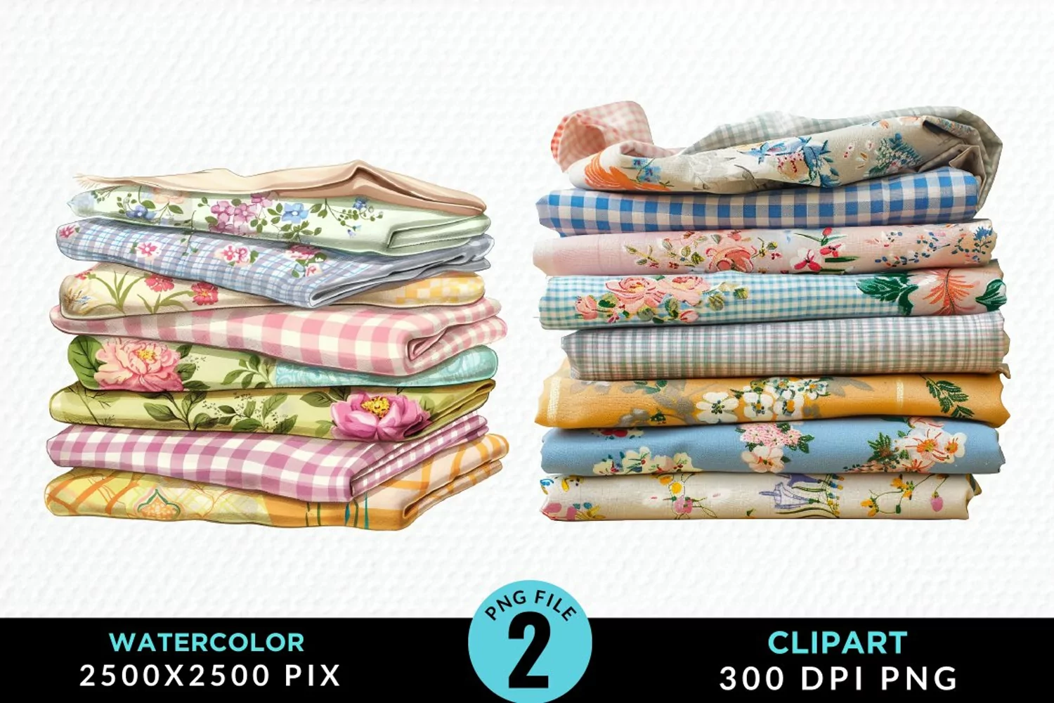 Watercolor Stack Of Fabrics Illustration Clipart product image 1