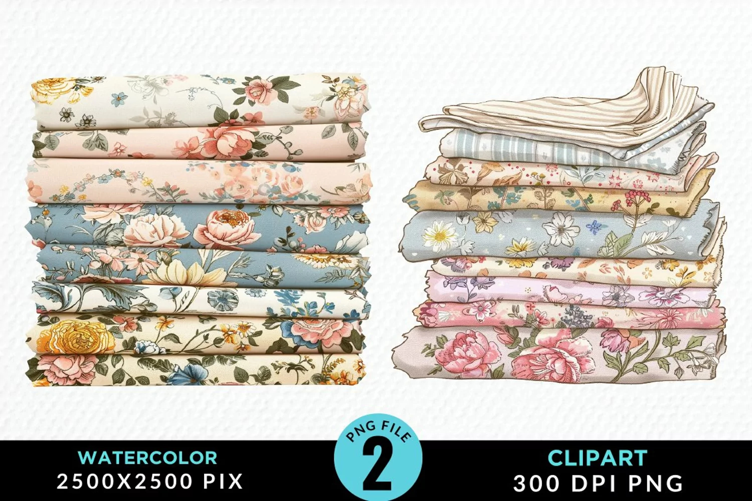 Watercolor Stack Of Fabrics Illustration Clipart product image 1