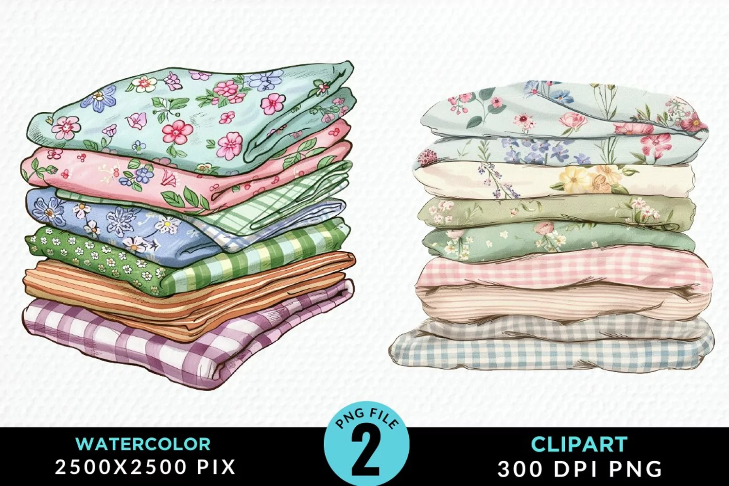 Watercolor Stack Of Fabrics Illustration Clipart product image 1