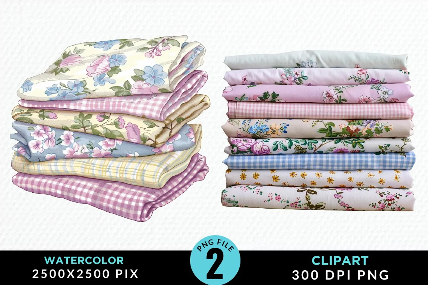 Watercolor Stack Of Fabrics Illustration Clipart product image 1