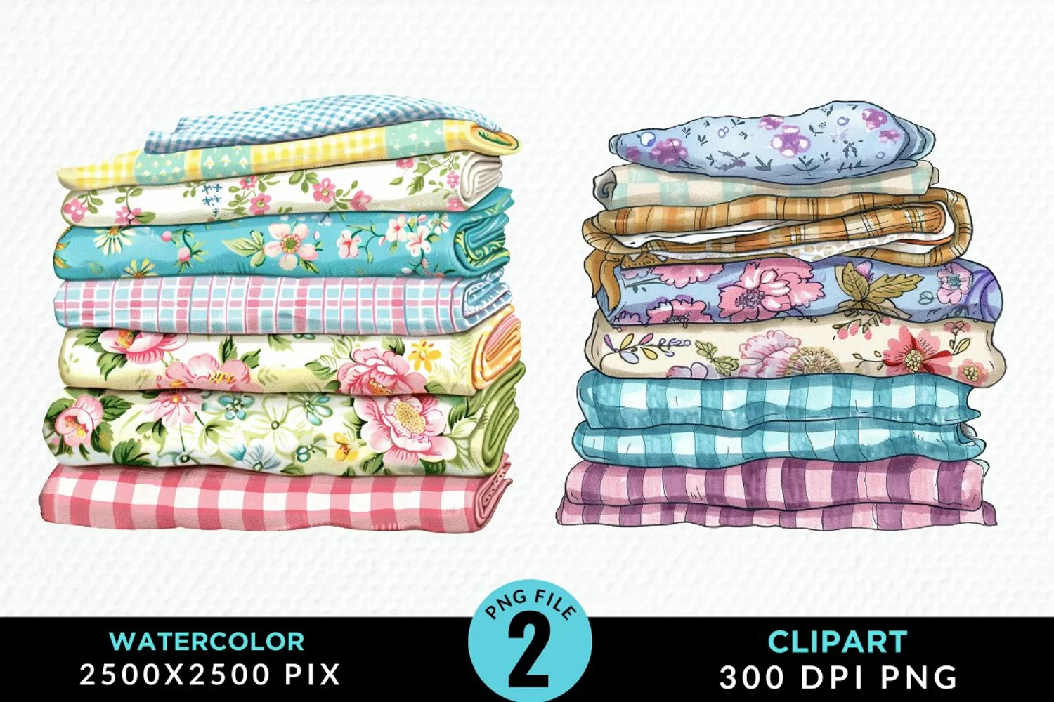 Watercolor Stack Of Fabrics Illustration Clipart product image 1