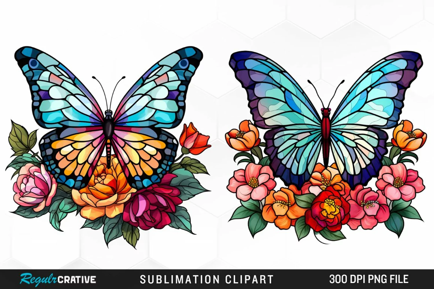 Stained Glass Butterfly Flower Clipart product image 1