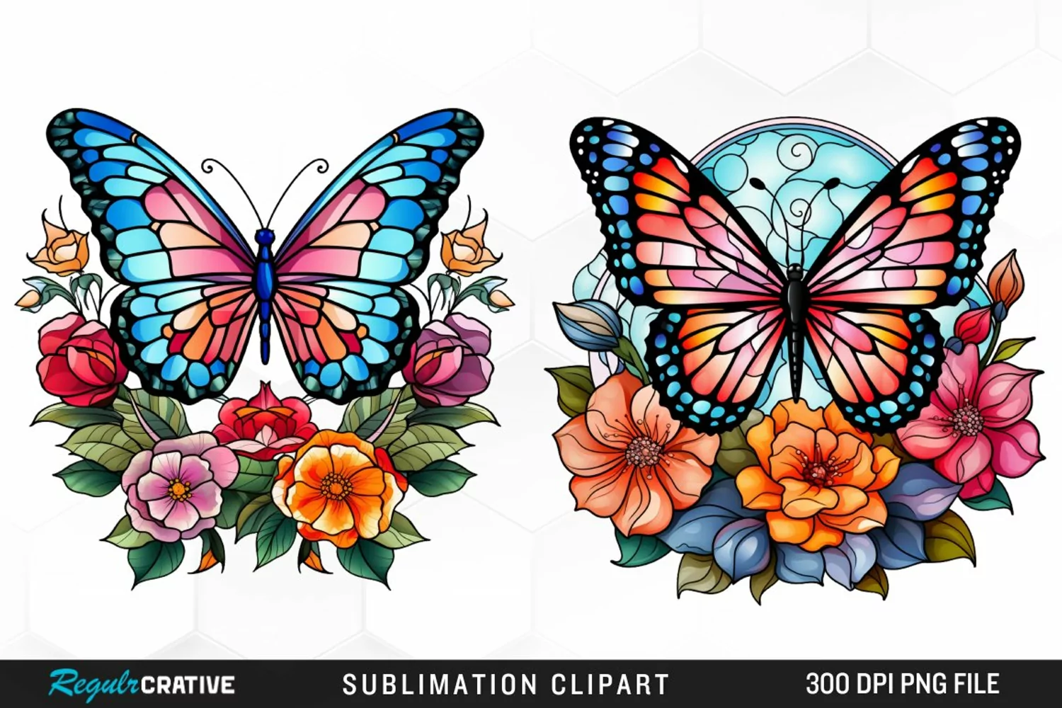 Stained Glass Butterfly Flower Clipart product image 1