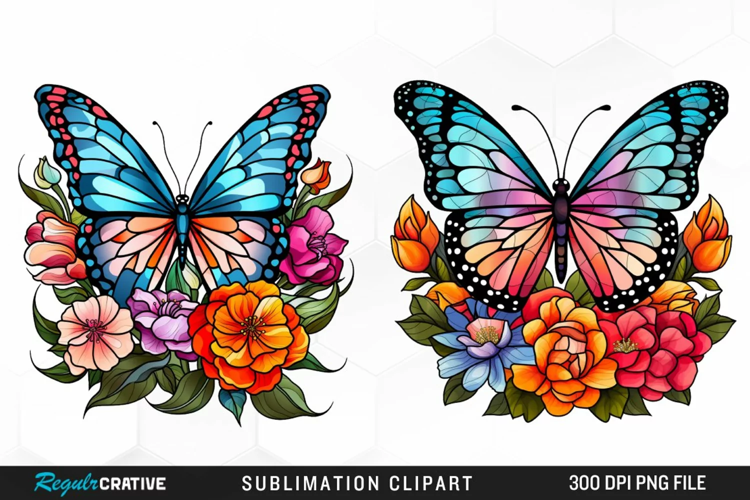 Stained Glass Butterfly Flower Clipart product image 1