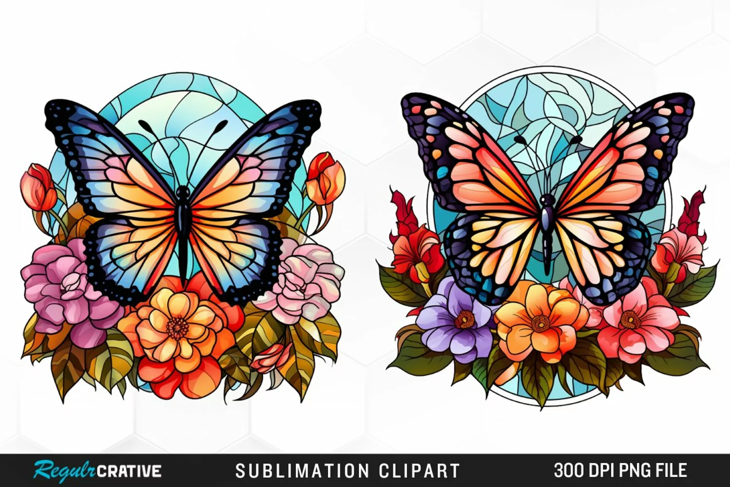 Stained Glass Butterfly Flower Clipart product image 1