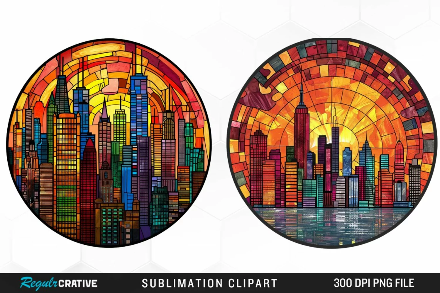 Watercolor Stained Glass City Fun Clipart product image 1