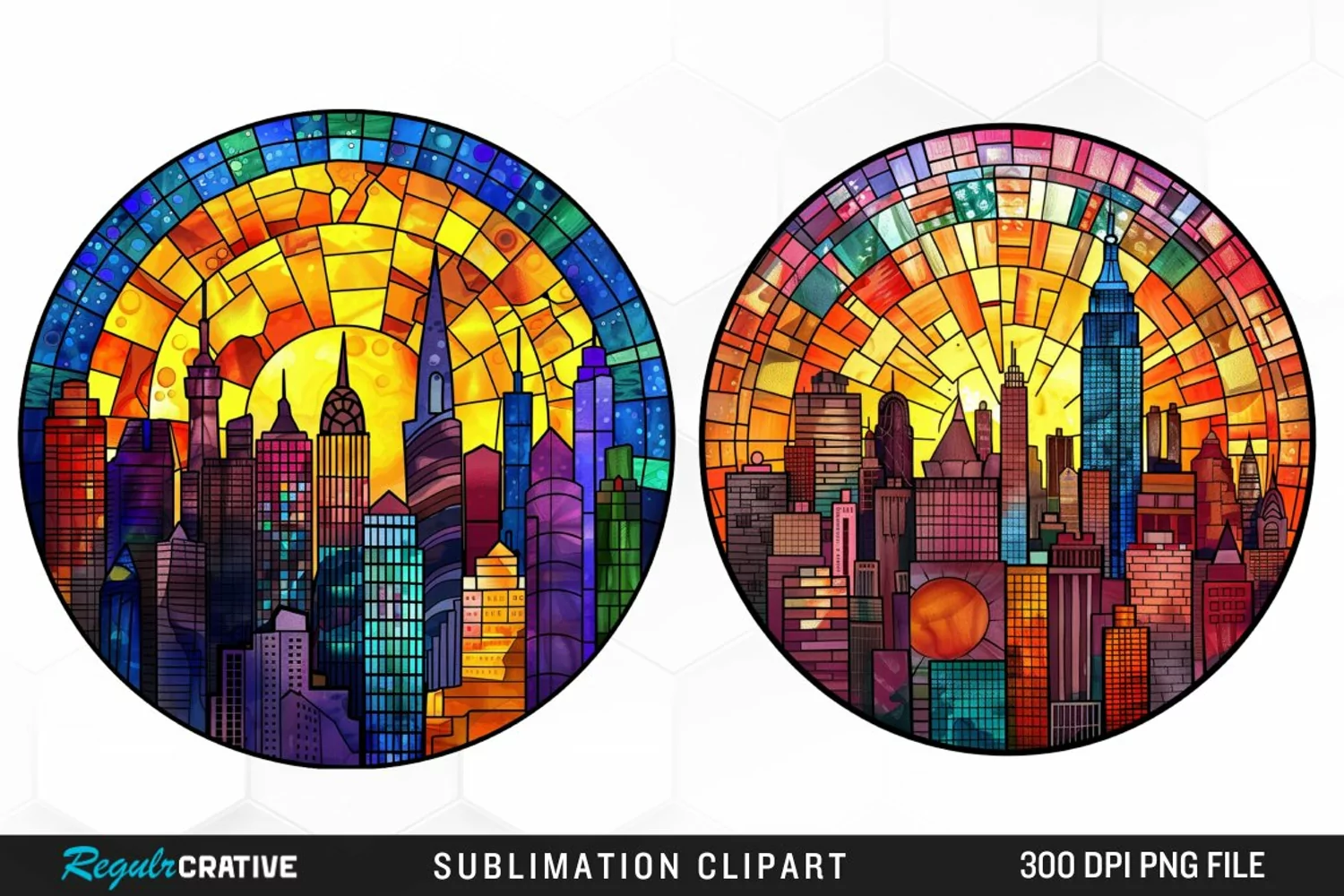 Watercolor Stained Glass City Fun Clipart product image 1