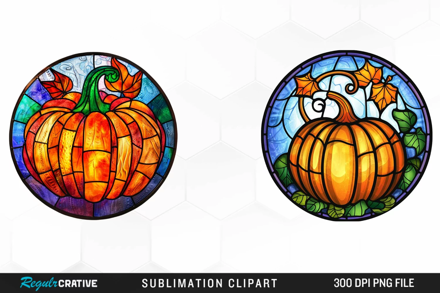 Watercolor Stained Glass Pumpkin Exquisite Clipart product image 1