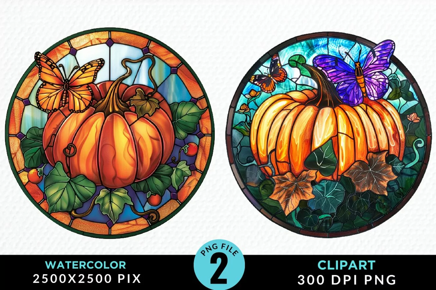 Stained Glass Pumpkin Exquisite Clipart product image 1
