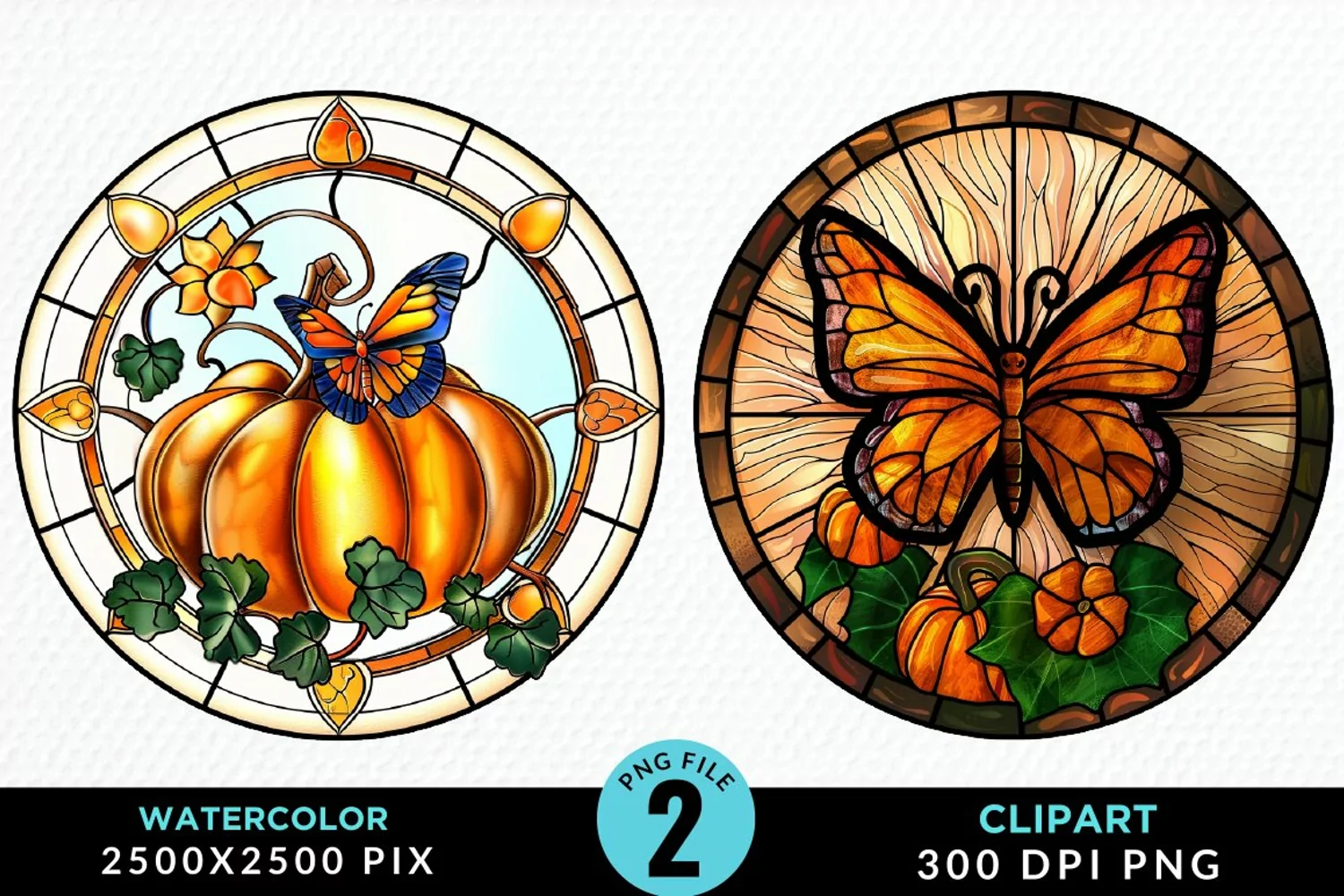 Stained Glass Pumpkin Exquisite Clipart product image 1