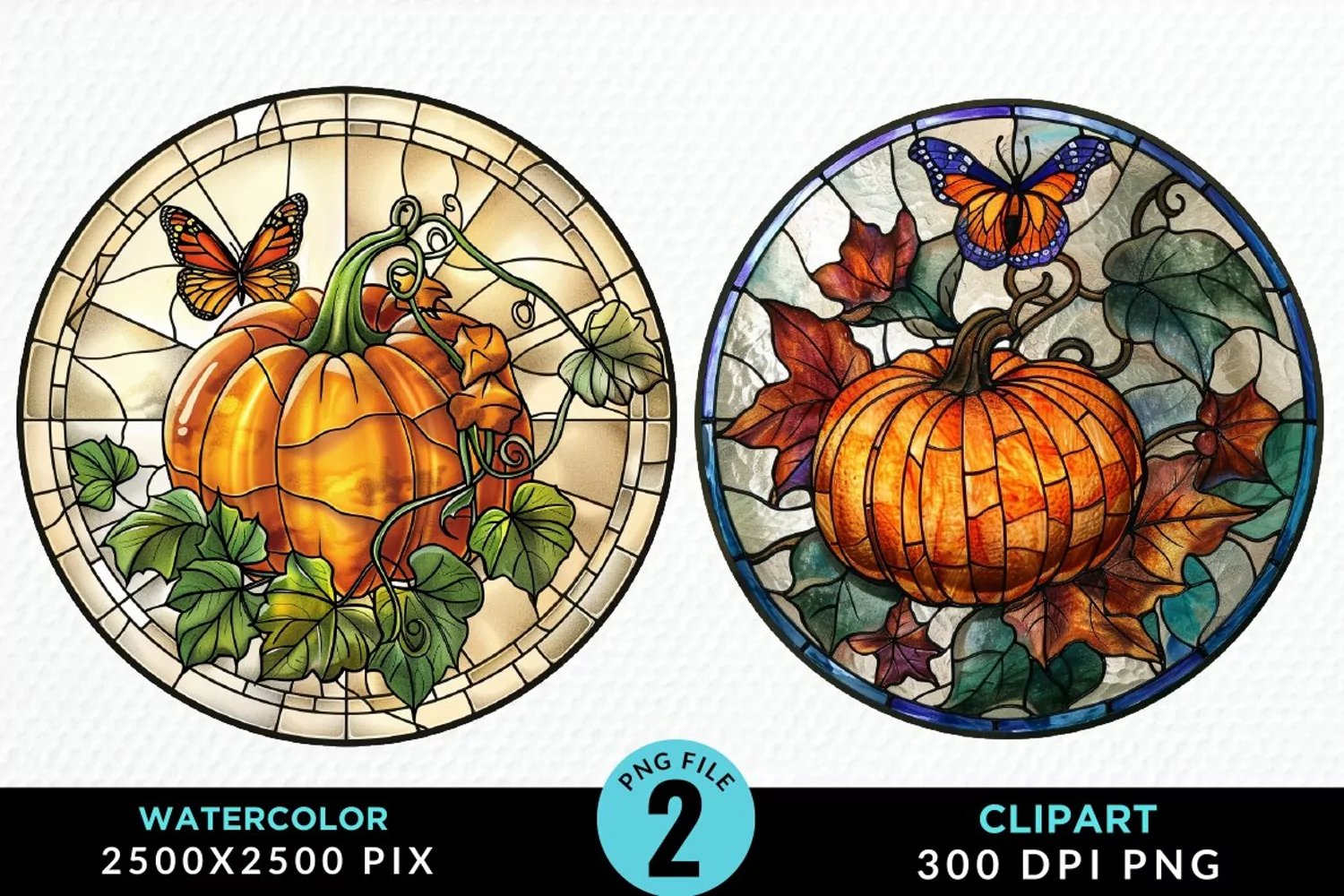 Stained Glass Pumpkin Graphic Clipart product image 1