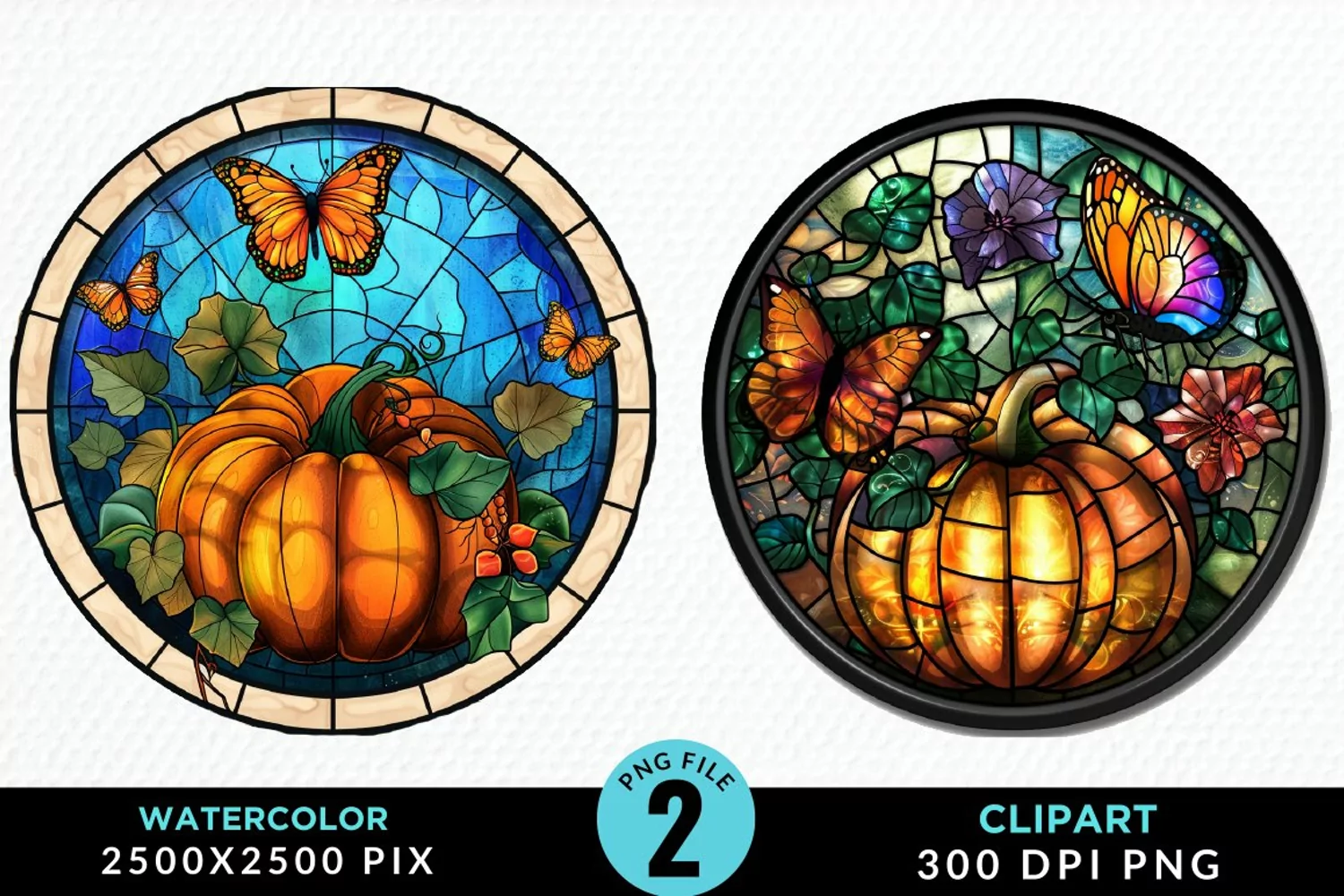 Stained Glass Pumpkin Exquisite Clipart product image 1