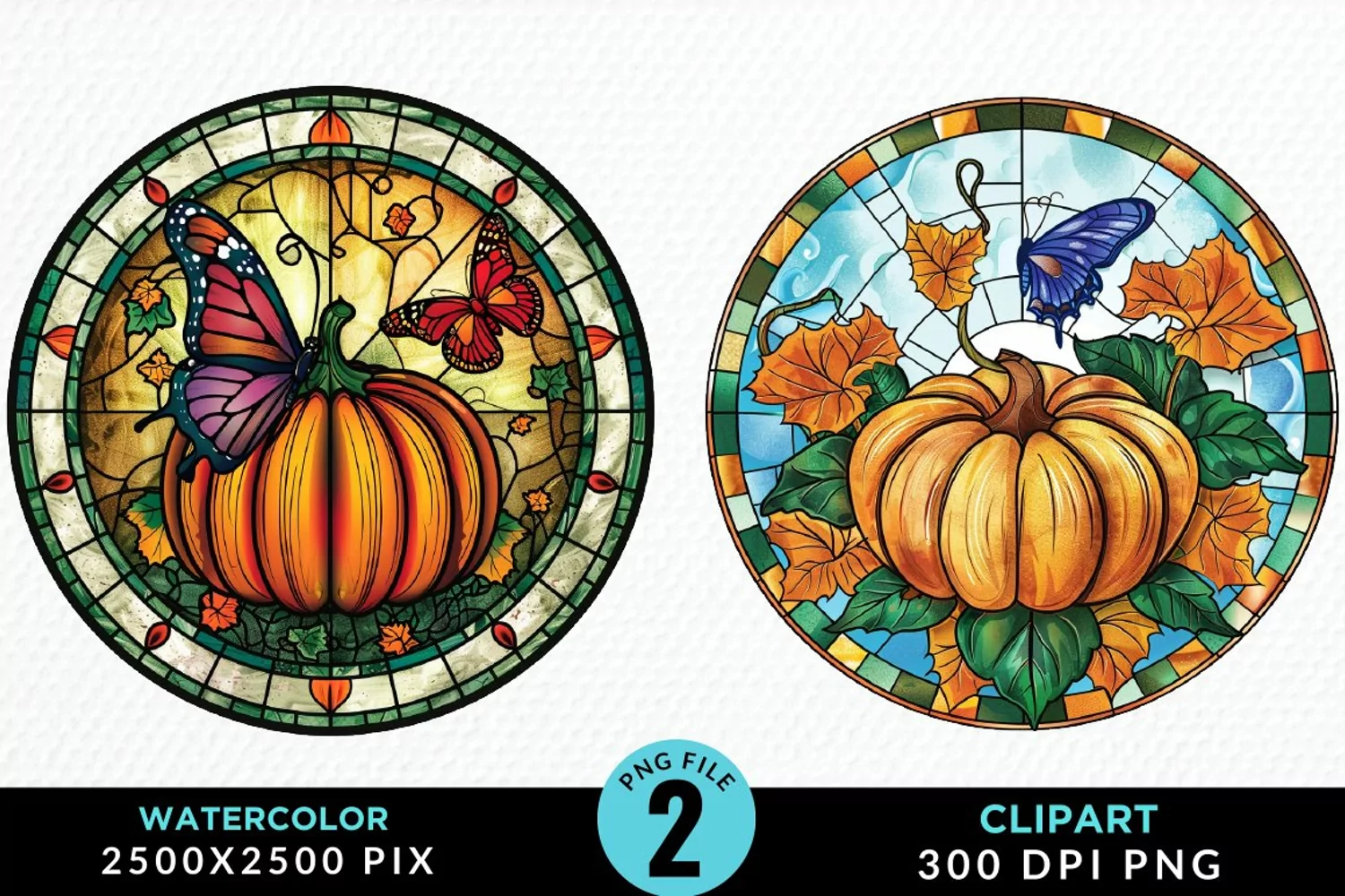 Stained Glass Pumpkin Exquisite Clipart product image 1