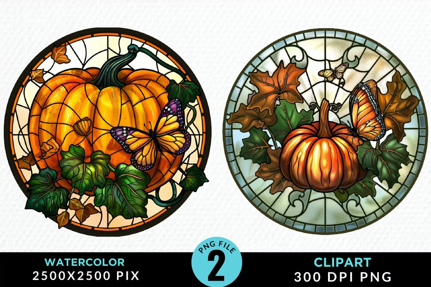 Stained Glass Pumpkin Exquisite Clipart product image 1