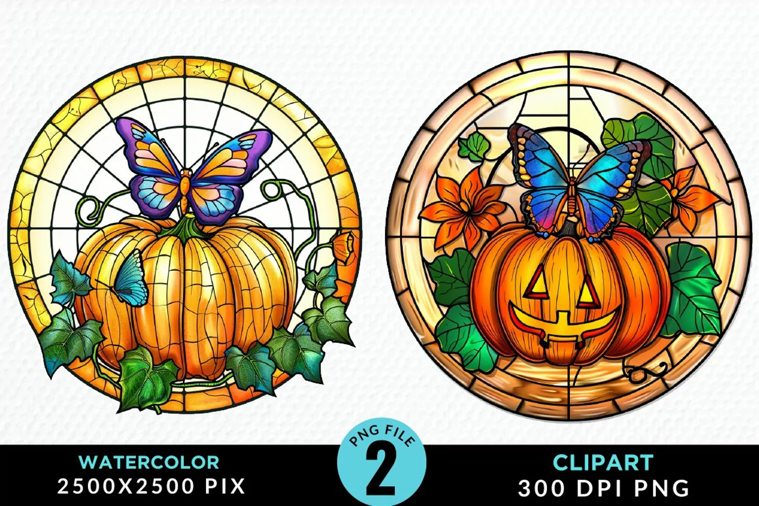 Stained Glass Pumpkin Exquisite Clipart product image 1