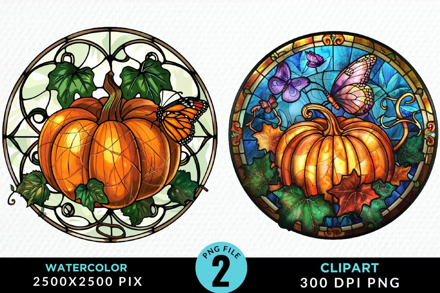 Stained Glass Pumpkin Exquisite Clipart product image 1