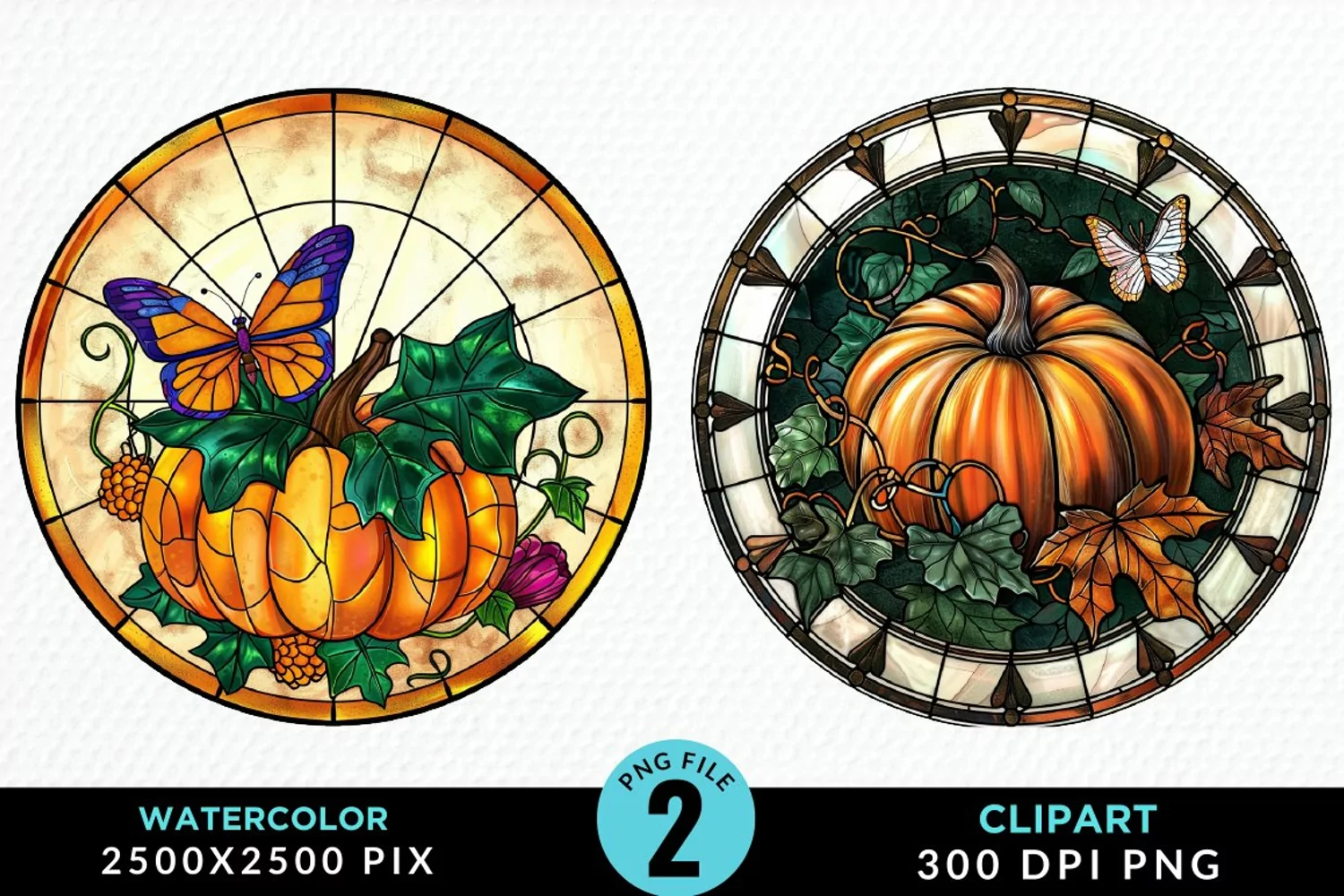Stained Glass Pumpkin Exquisite Clipart product image 1