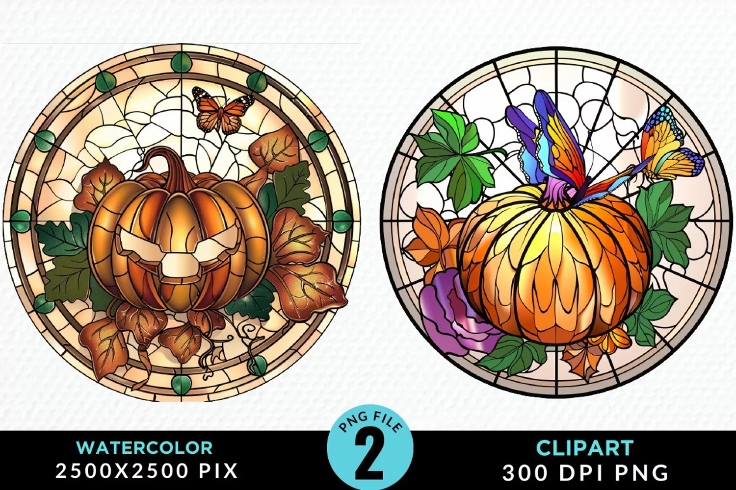 Stained Glass Pumpkin Exquisite Clipart product image 1