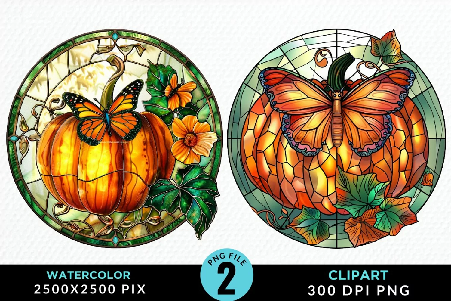 Stained Glass Pumpkins Illustration PNG Clipart product image 1