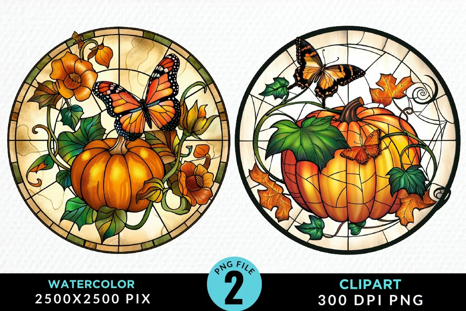 Stained Glass Pumpkins Sublimation PNG Clipart product image 1