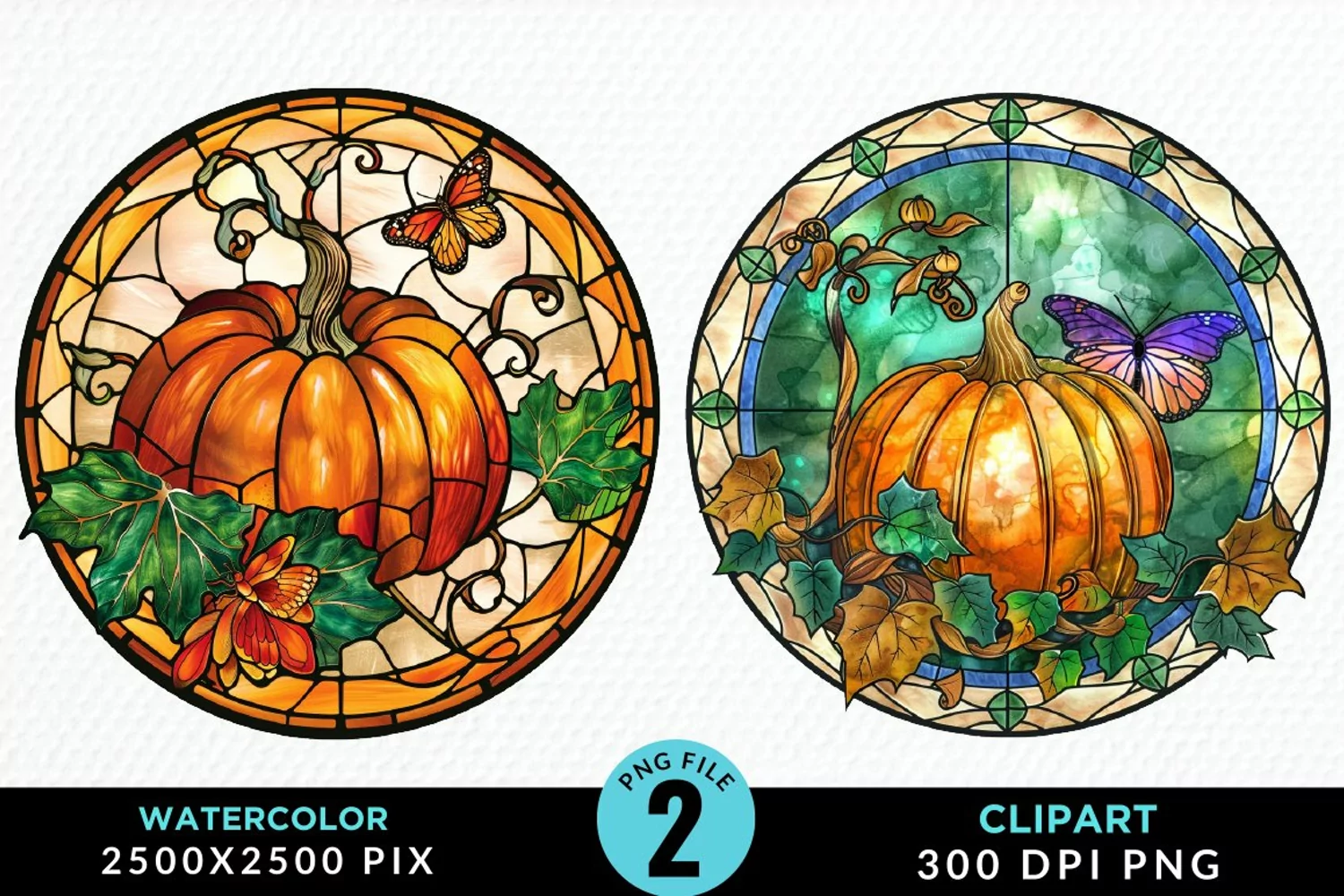 Stained Glass Pumpkin Exquisite Clipart product image 1