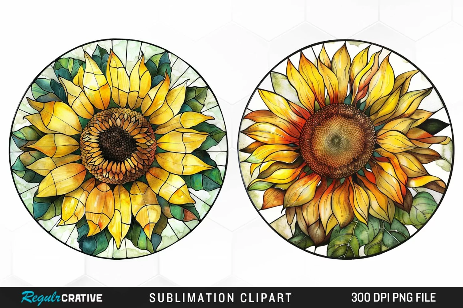 Stained Glass Sunflower Artwork Clipart product image 1