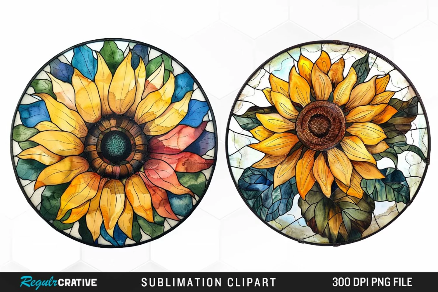 Stained Glass Sunflower Artwork Clipart product image 1