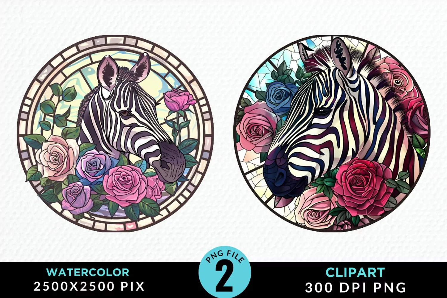 Watercolor Stained Glass Zebra Image Clipart product image 1