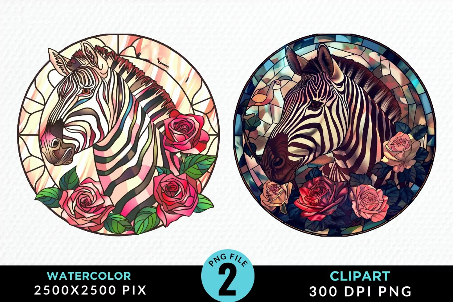 Watercolor Stained Glass Zebra Image Clipart product image 1