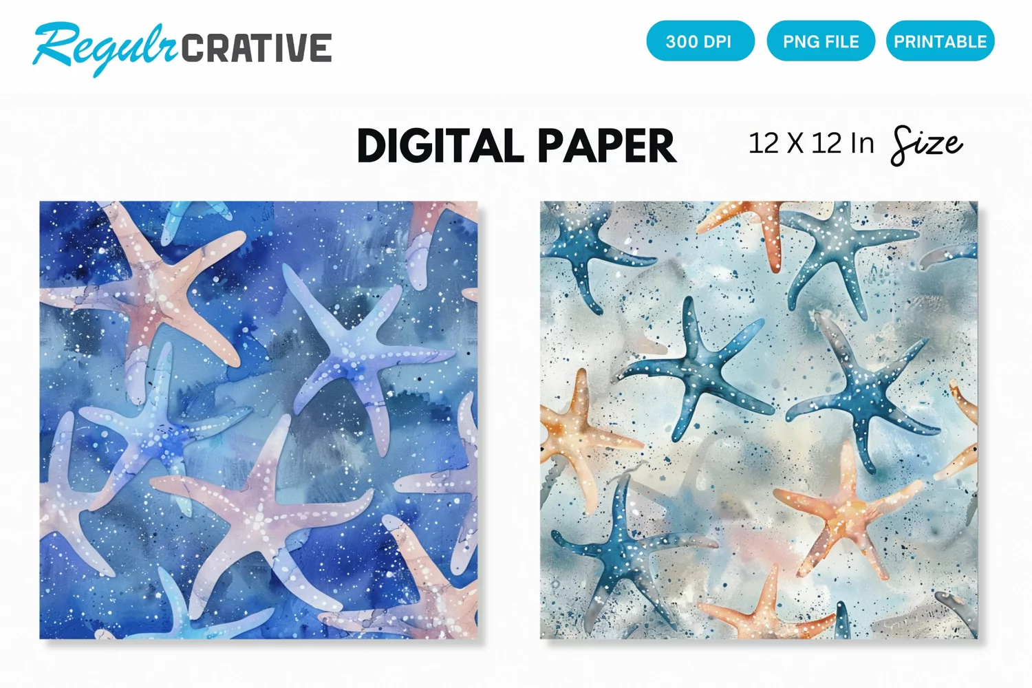 Watercolor Starfish Seamless Digital Paper, Starfish Pattern product image 1