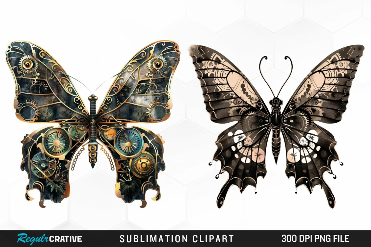 Watercolor Steampunk Butterflies Art Clipart product image 1