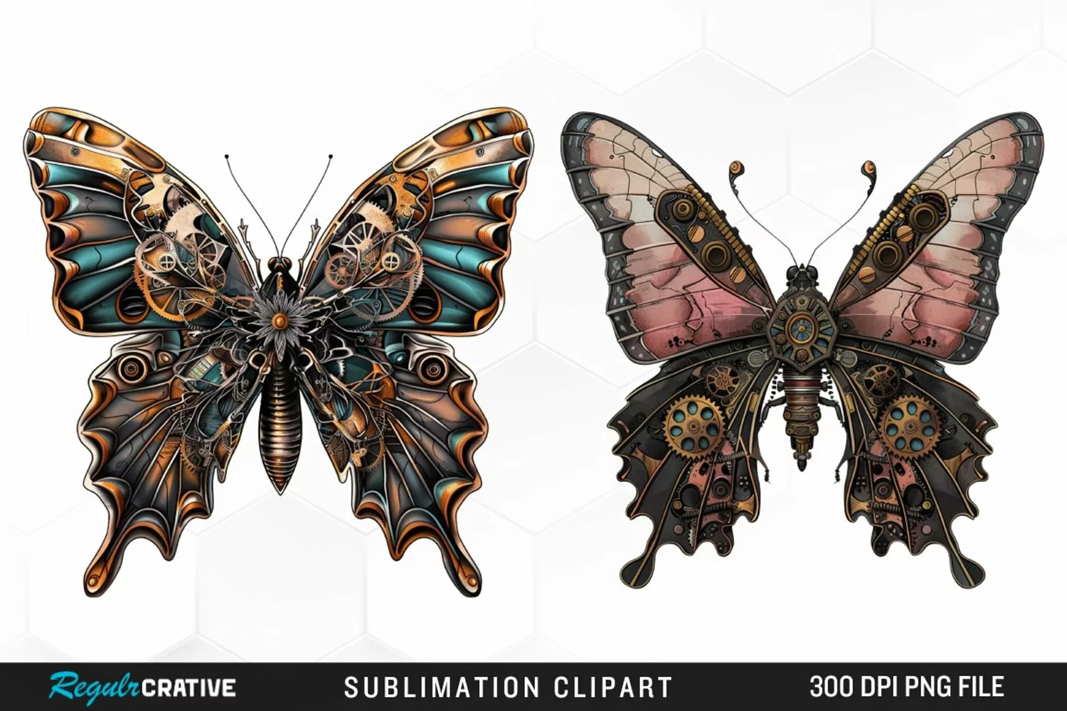 Watercolor Steampunk Butterflies Fun Clipart product image 1