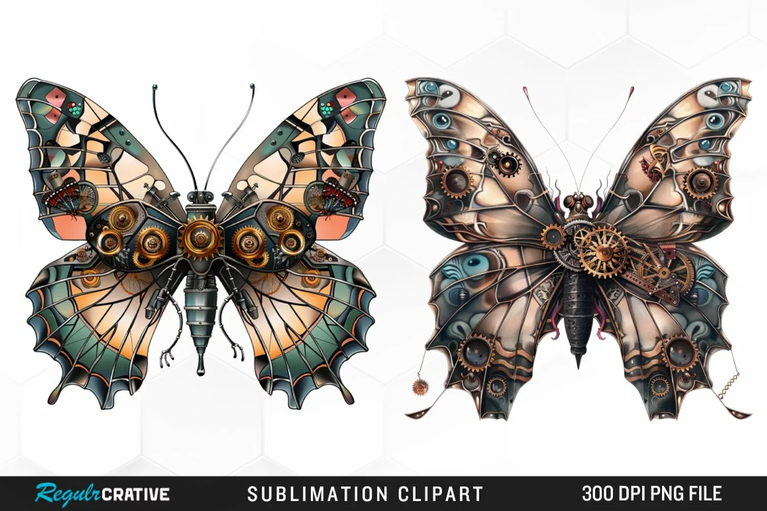 Watercolor Steampunk Butterflies Art Clipart product image 1